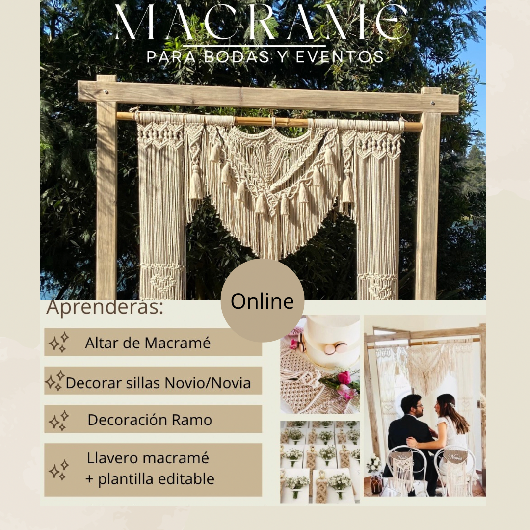 Macramé para Bodas y eventos. Altar, decoración sillas, recuerditos con plantilla